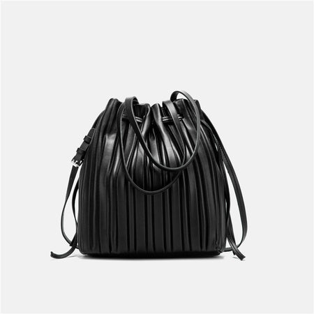 Leather Pleated String One-Shoulder Bag.